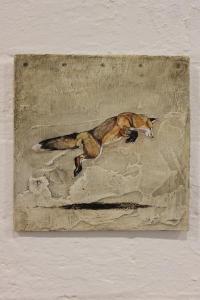 The Beginning - watercolor, gouache and fox cremains, 18 x 18cm, SOLD, www.leacockgallery.com