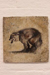 Peritura -   Watercolor, Gouache and Coyote Cremains, 18 × 18 cm, SOLD. www.leacockgallery.com 