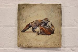 Internecine - watercolor, gouache and fox cremains, 18 x 18cm, SOLD. www.leacockgallery.com