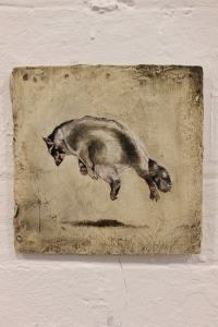 The Silence - watercolor, gouache and raccoon cremains,18 × 18 cm, SOLD. www.leacockgallery.com